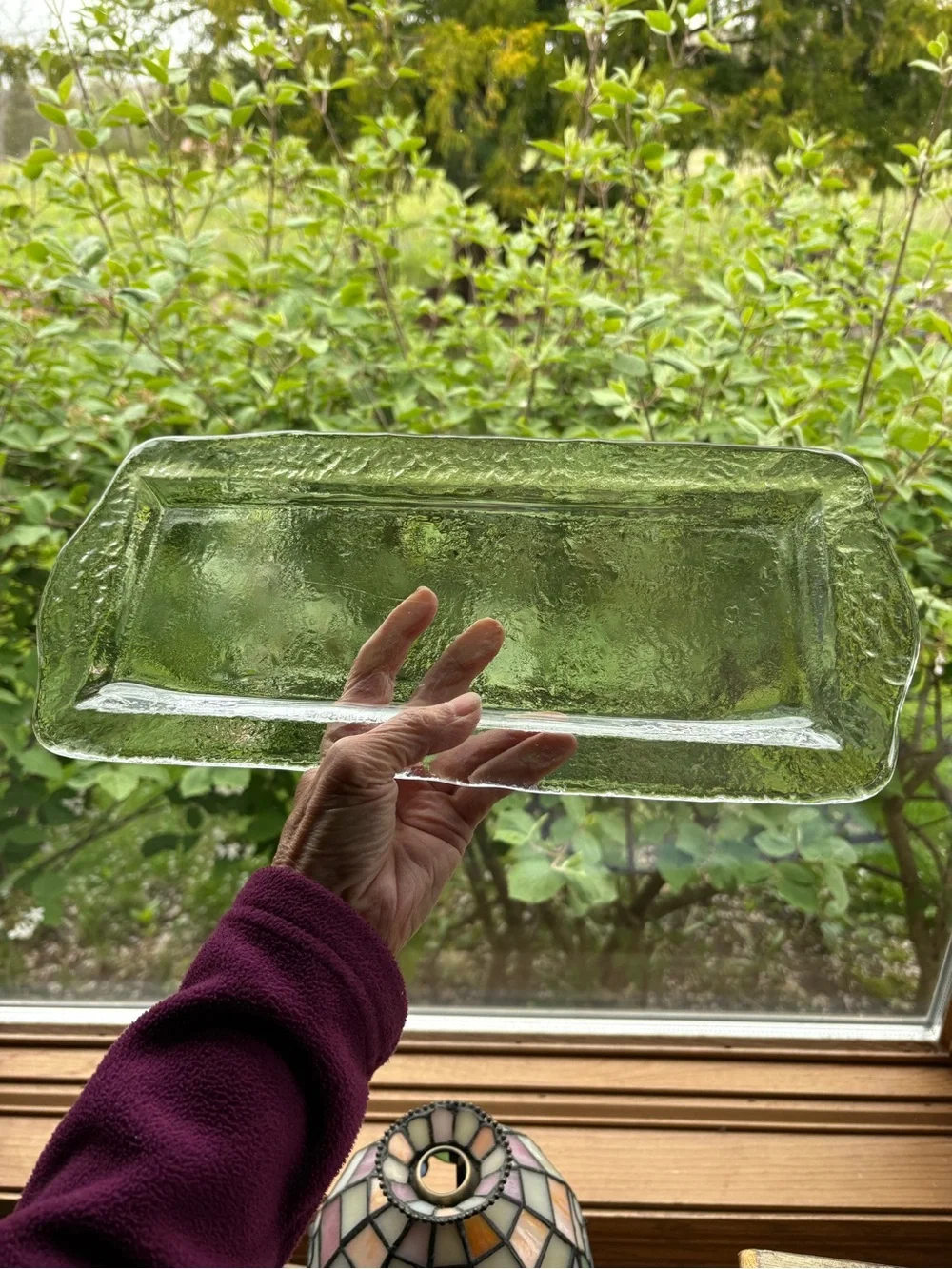 Crate and Barrel Orion Rectangular Platter Textured Glass